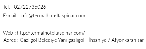 Termal Hotel Tapnar telefon numaralar, faks, e-mail, posta adresi ve iletiim bilgileri